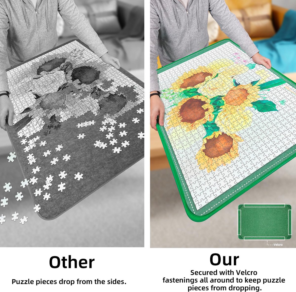SnelShoppen - Opvouwbaar Puzzelbord voor 2000 Stukjes Legpuzzels met 8 Sorteerbakjes en Doorzichtige Deksel - Ideaal voor Thuis, Feest of Kinderen - 1