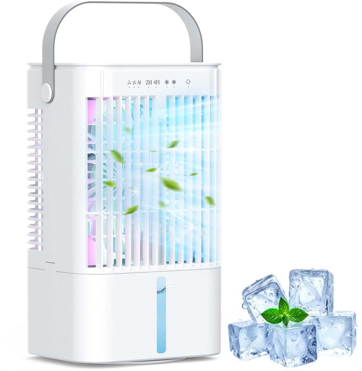SnelShoppen - Mini-mobiele airconditioning 3-in-1 Draagbare luchtkoeler met 1200ml watertank, 3 snelheden, 2 koude mistmodi, 7 kleuren, 2/4H timer voo