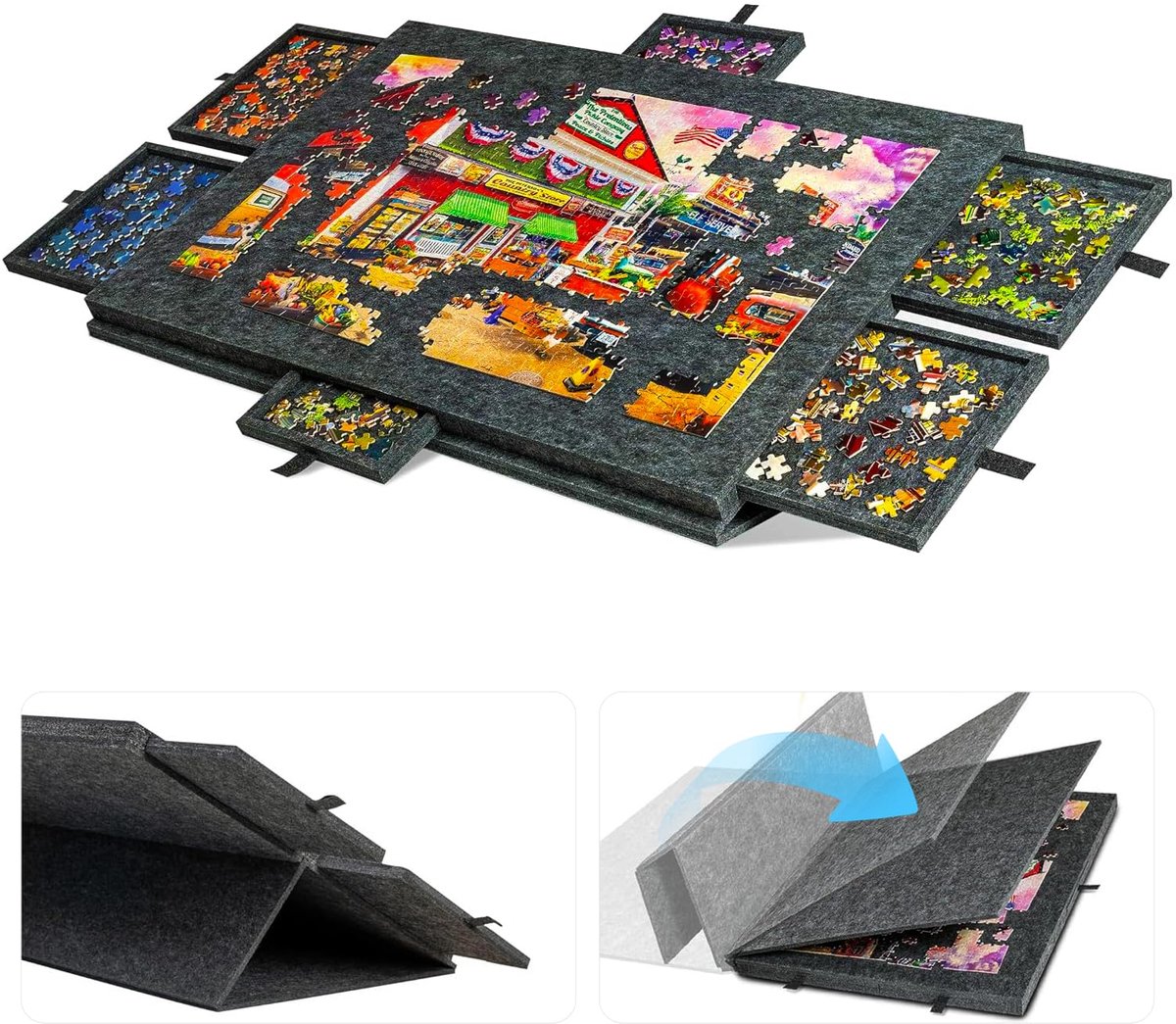 SnelShoppen - Puzzeltafel 1000 stukjes met 6 laden, kantelbaar puzzelbord, 2-in-1 standaard en afdekking, superlichte vilten puzzelplaat voor volwasse