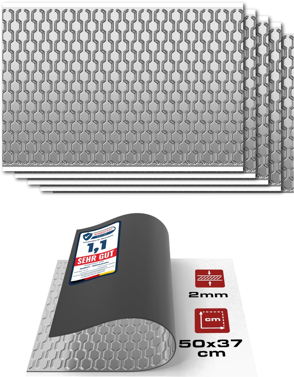 SnelShoppen - Aluminium Butylplaten 2mm - Zelfklevende Geluidsisolatie Mat - Anti-Dreun Isolatiemat voor Auto - 6 Stuks - 1,11 m² - 500 x 370 mm