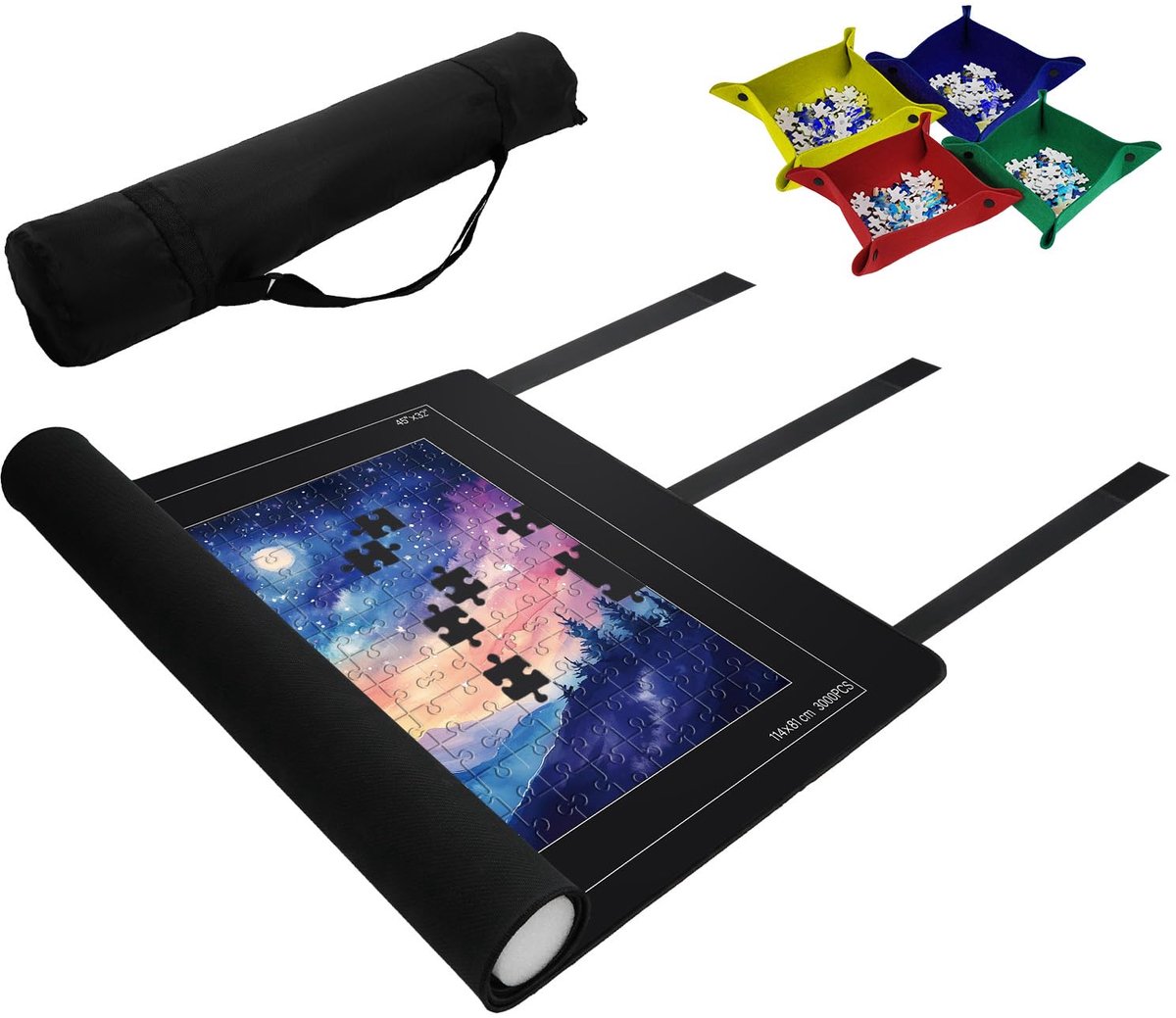 SnelShoppen - Puzzelmat 94 x 149 cm voor 3000 stukjes - Oprolbare puzzel speelmat met 4 opbergbakjes - Antislip rubberen puzzelmat met 3 bevestigingsr