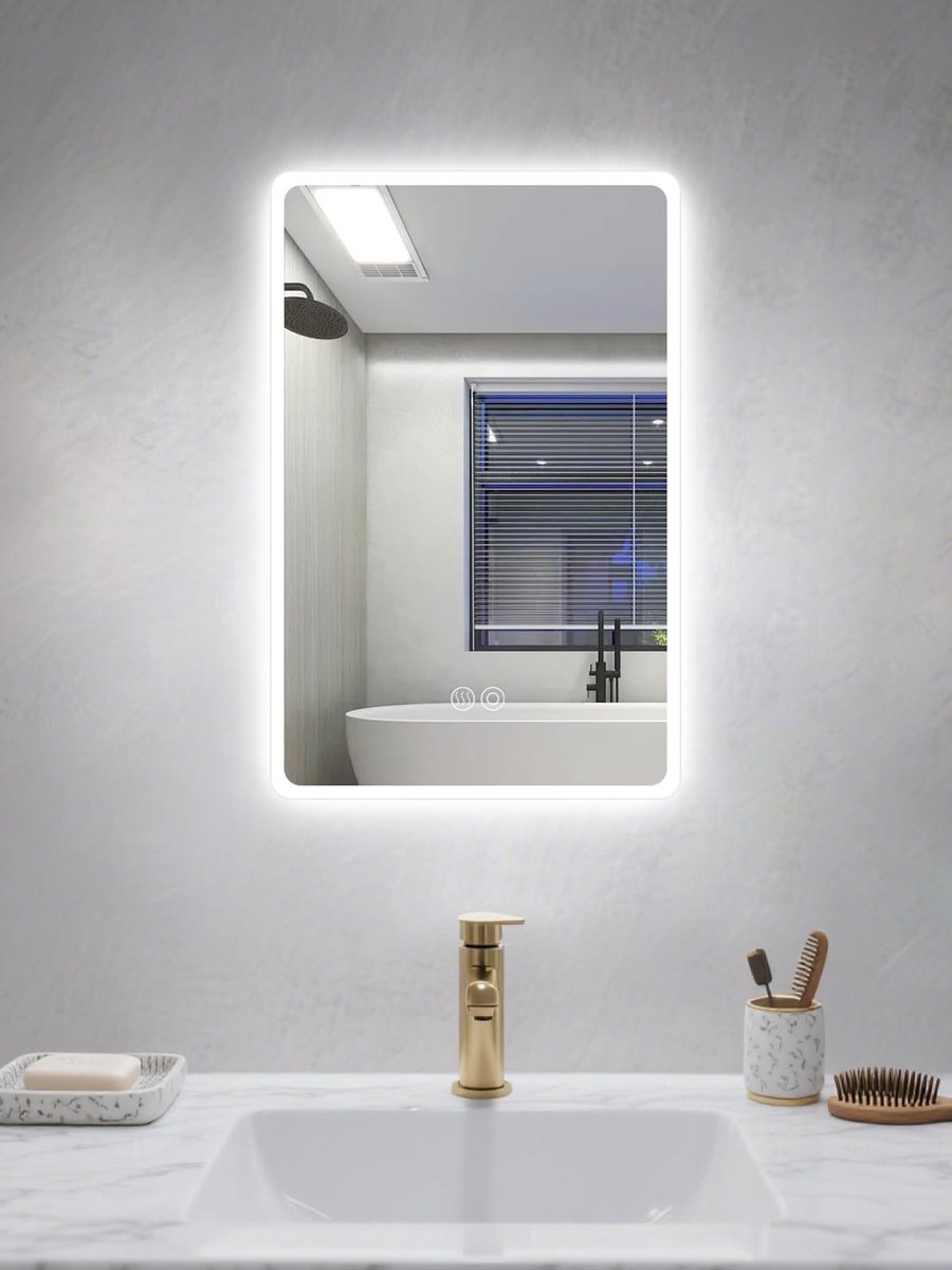 SnelShoppen - Habison Led-spiegel 40 x 60 cm, Dimbare Badkamerspiegel met Aanraakschakelaar, Anti-condens, 3 Kleurtemperaturen, Waterdicht IP44, Moder