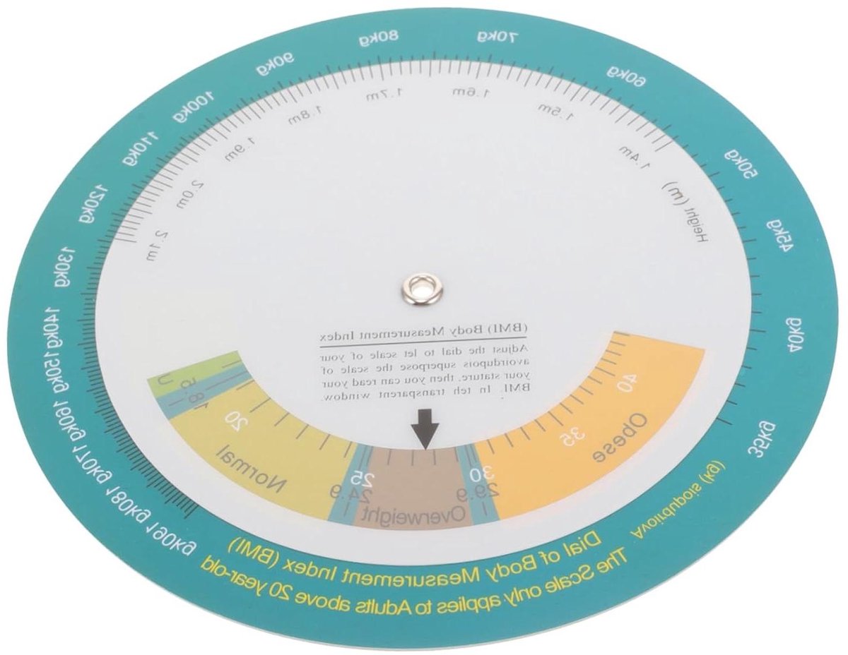 BMI Gewicht Index Tabel - Gezondheidsmeter Draaitafel - Gezondheid Monitoren - Wandmontage Ontwerp - 15 x 15 cm - Multi