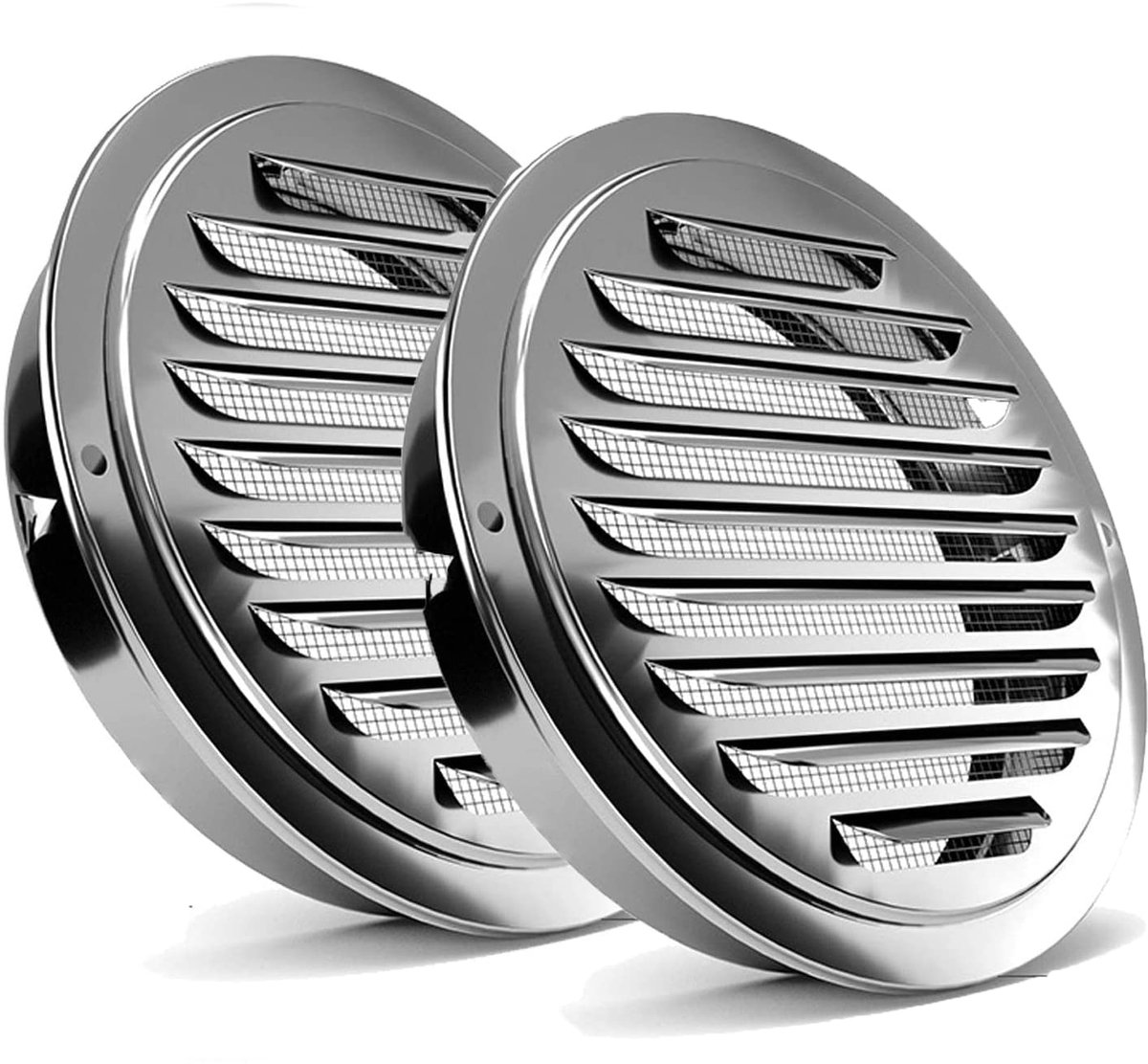 Ventilatierooster 2 stuks - Afvoerluchtrooster met gaas - Luchtstroom reguleren - Roestvrij staal insectennet - 150 mm diameter - Zilverkleurig