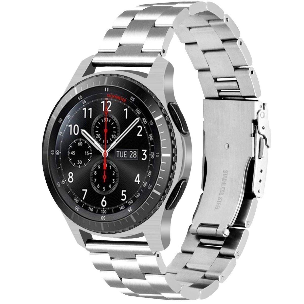 Dailygoods - Compatibele Horlogeband voor Samsung Galaxy Watch 46mm en Gear S3 - Zwart/Zilver