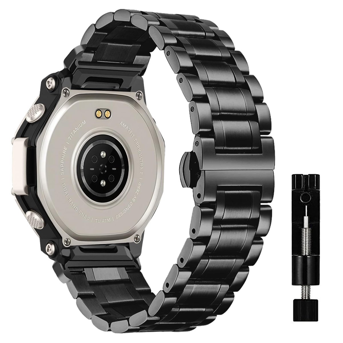 Dailygoods- Metalen Band Roestvrij Staal - Verstelbare Vervangband - Compatibel met Amazfit T-Rex Ultra 2 51 mm - Inclusief Horlogeband Inkorter - Elegante Glans