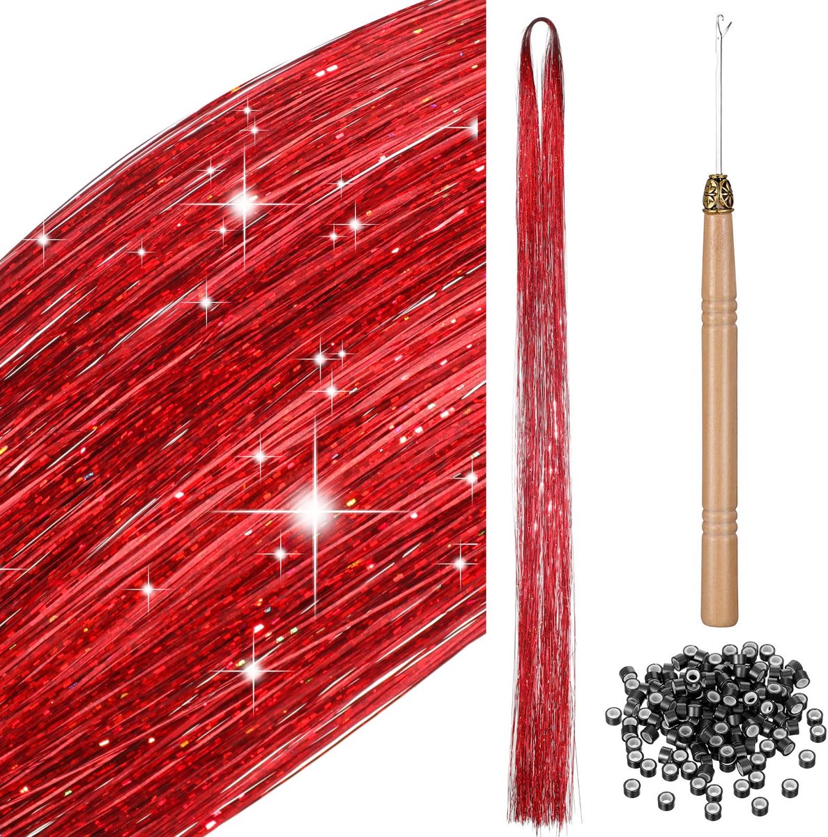 Dailygoods - Lametta Haarverlenging Kit 200 Stuks in Rood voor Cosplay