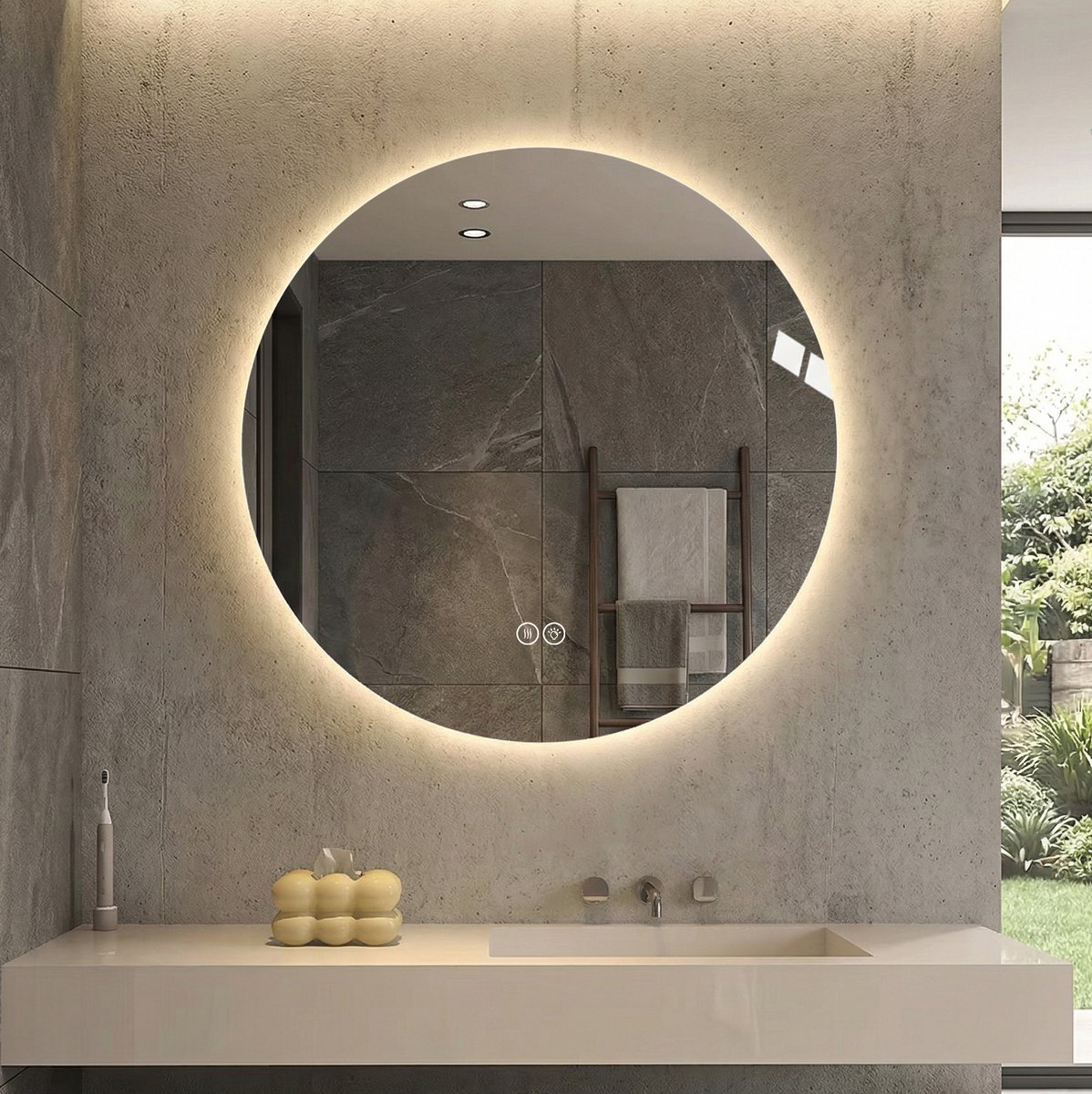 HAUSS SPOLE Spiegel – Rond 80 cm – Met Voor- En Achterverlichting – Glas En Metaal – Zilver – Anti-Condens Voor Badkamer En Verzorging