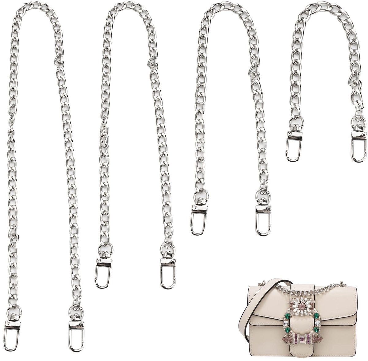 Dailygoods - Taskettingen Zilver - Metalen Schouderriem - Duurzaam Ontwerp - 30/60/100/120 cm - Voor Handtassen - Ideaal voor Draagriem en Portemonnee
