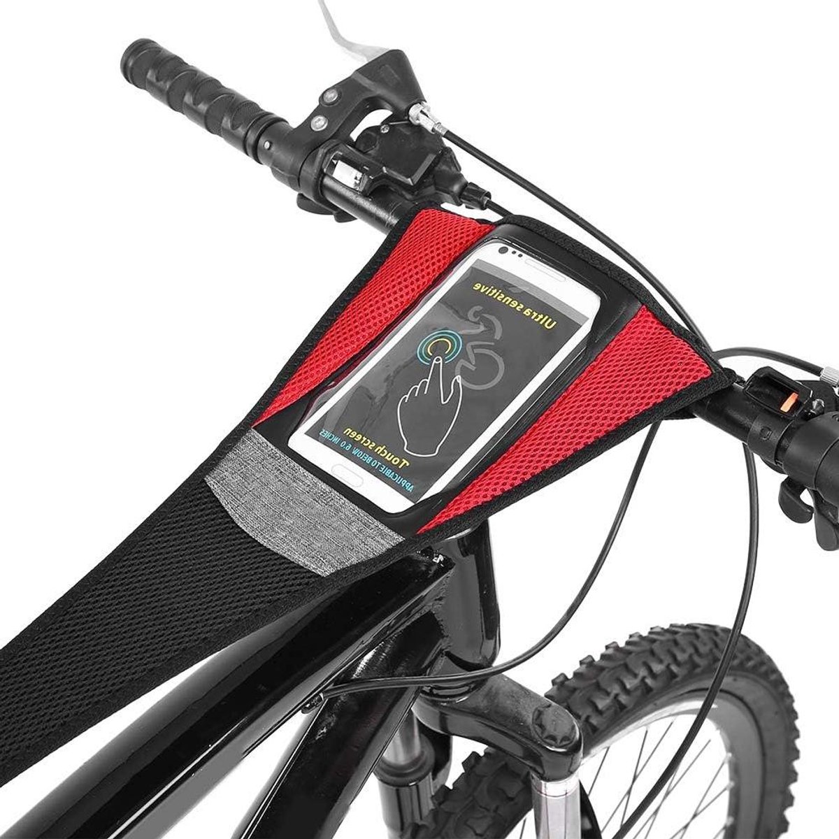 Fiets Zweetband - Fietstrainer Accessoire - Fiets Beschermen - Met Telefoonhoes - 56x21 cm - Zwart