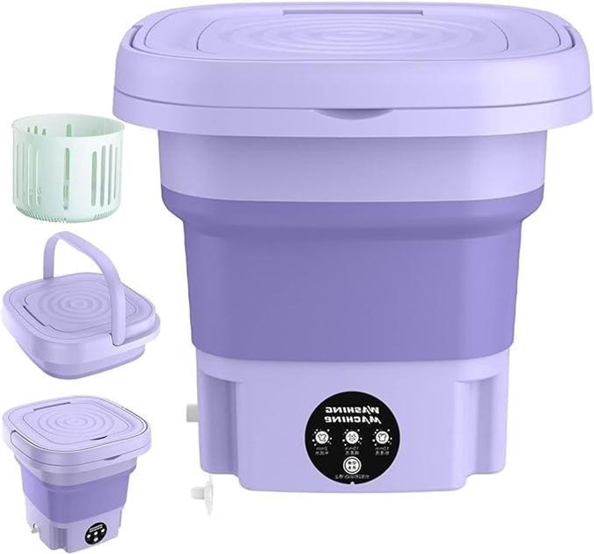 Draagbare Wasmachine Mini Wasmachine Opvouwbaar Kleine Wasjes Draaien 3 Diepe Reinigingsmodi 8 Liter Paars