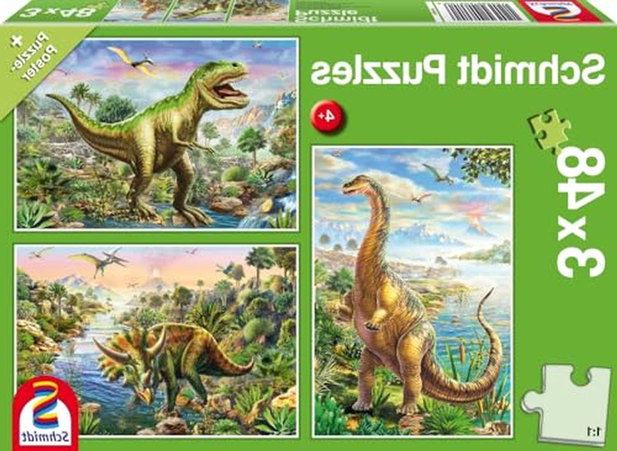 Dinosaurus Puzzels - Kinderpuzzels 3-in-1 - Educatief Spel - 3 Verschillende Dinos - 3 x 48 Stukjes - Alle Kleuren