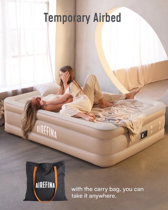 SnelShoppen - Zelfopblazend Luchtbed voor 2 Personen met Geïntegreerde Pomp - Premium Logeerbed met Gevlokt Oppervlak - Opblaasbaar Bed voor Thuisgebr — afbeelding 4