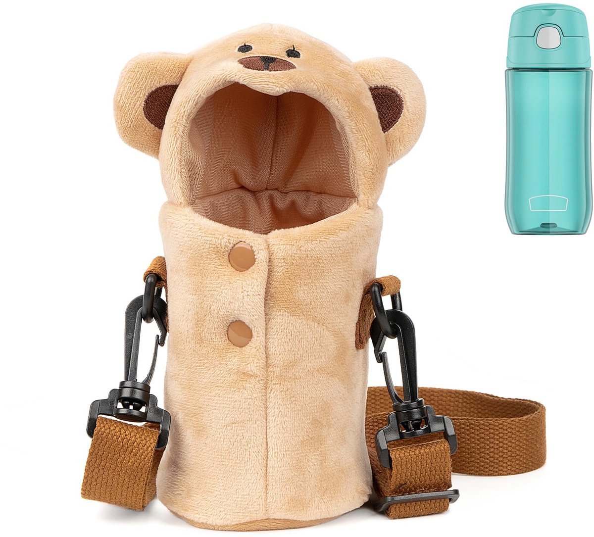 Dailygoods - Plush Waterfleshouder met Schouderband, Geschikt voor Thermos FUNTAINER en Meer, Grijs