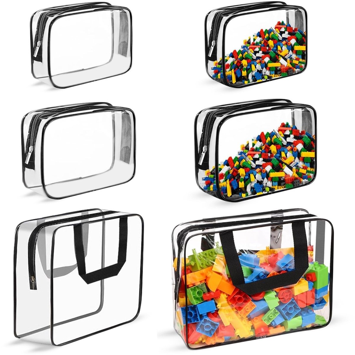 Dailygoods - Set van 6 Transparante Reis Tassen - Waterdichte Toilettas met Handvatten