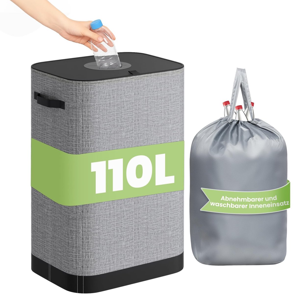 Dailygoods- Opvangbak 110L - Opvouwbare Flessenverzamelaar - Recycling Zak - Organizer voor Keuken/Balkon - Deksel - Praktische Oplossing - Recyclingbak