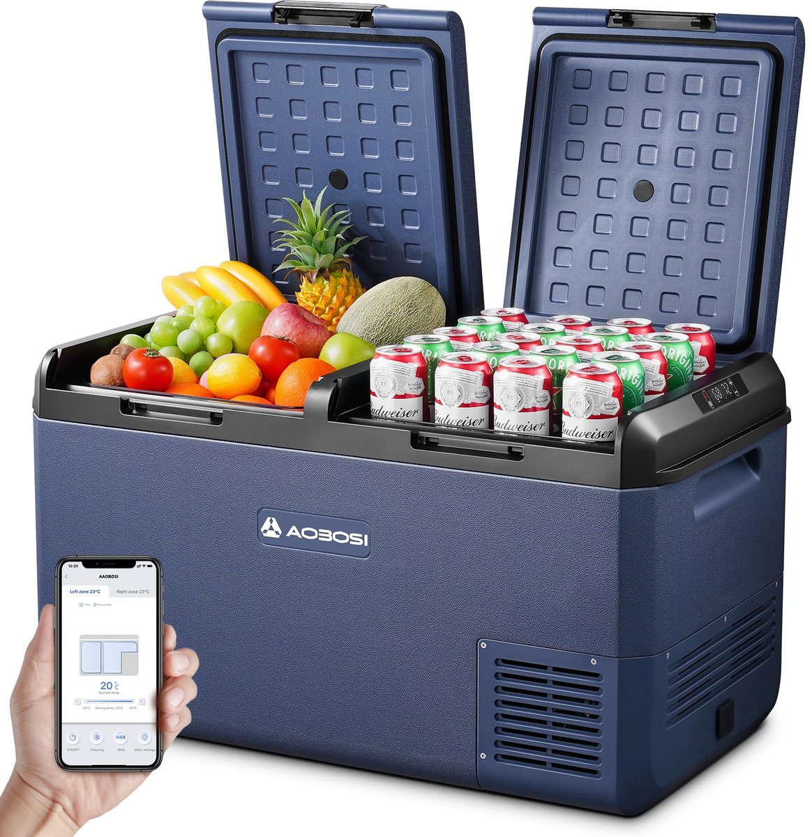 SnelShoppen - 75L Elektrische Koelbox - Dual Zone met Wielen en Trekgreep - App-Bediening - IPX4 Waterdicht - -20°C tot 20°C - Ideaal voor Auto, Campi