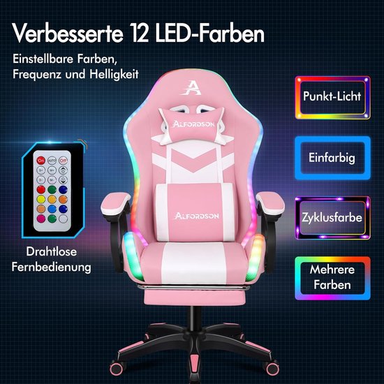 Ergonomische Gaming Stoel met Massagefunctie en RGB Verlichting - Roze — afbeelding 4
