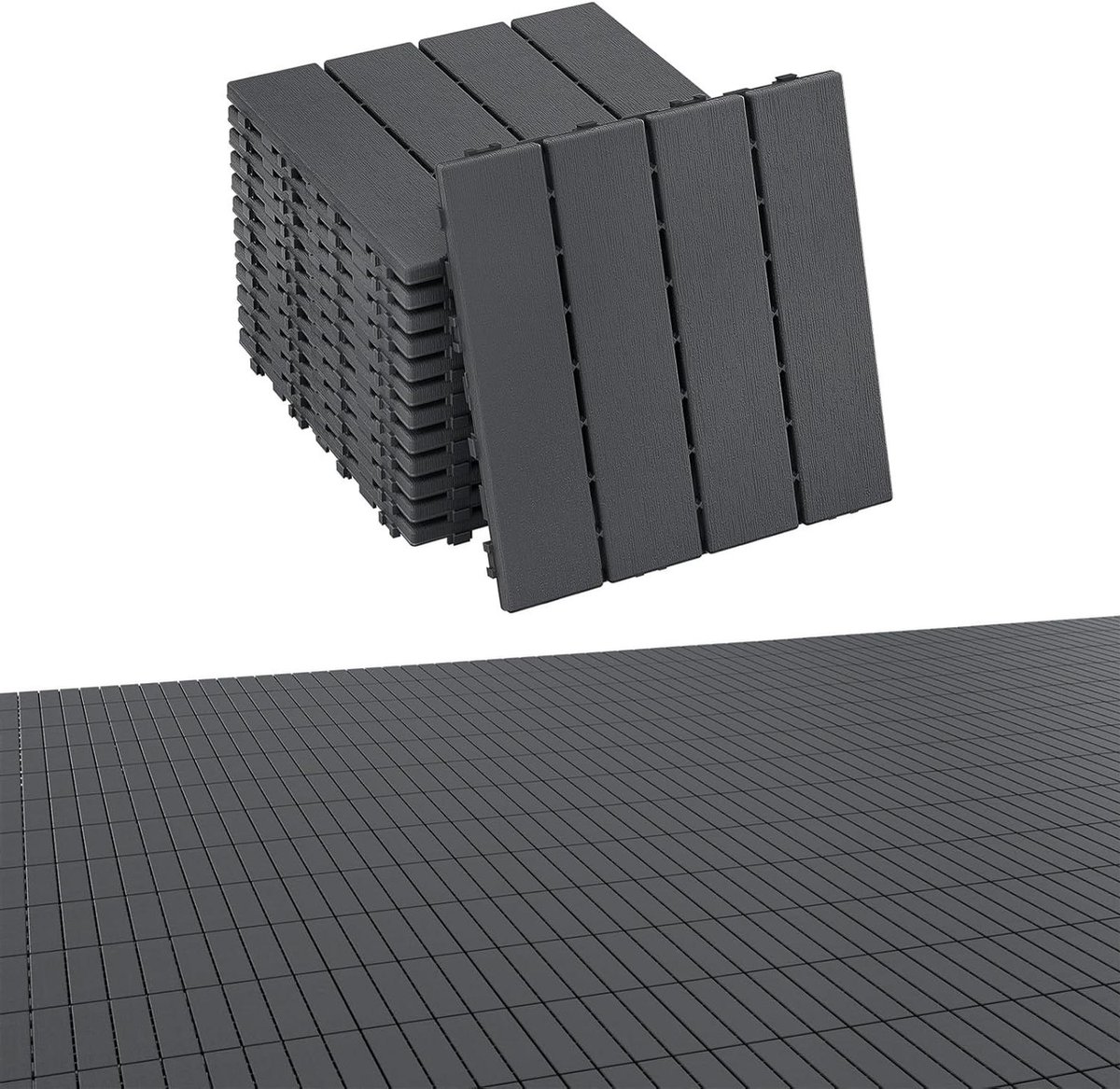 Houten Tegels - Balkontegels Terras - Buiten Vloer - Weerbestendig Antislip - 30 x 30 cm - Antraciet