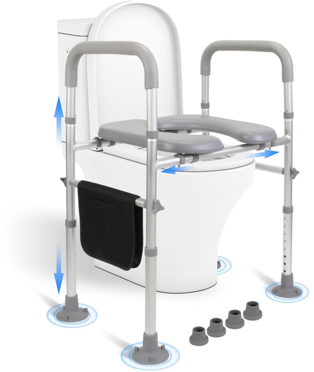 SnelShoppen - Toiletbrilverhoging voor Senioren, WC Verhoger 8-Niveaus 68-85cm met Antislip Armleuningen, Verhoogde Toiletbril voor Ouderen tot 150kg,