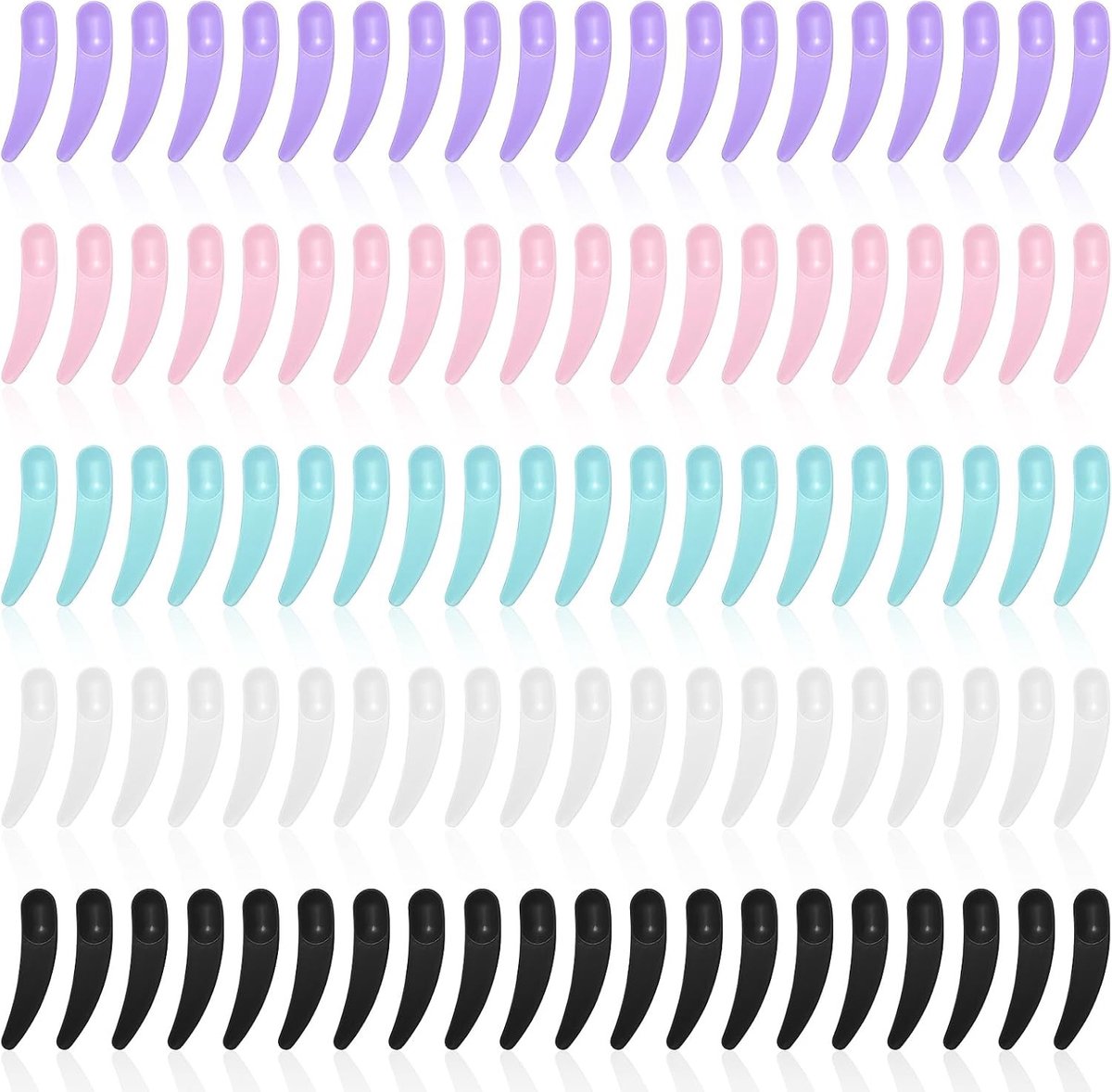 100 Stuks Mini Spatula's voor Cosmetica, Curved Spatula, Scoop en Masker Applicator - Multicolor (Roze, Blauw, Lila, Zwart, Wit) voor Perfecte Make-up en Huidverzorging