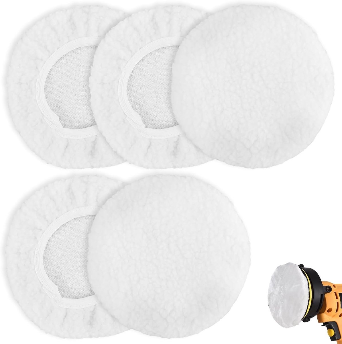 5-delige Lambswool Polijstcaps voor Auto's - Zachte Microfiber Polijstset voor Polijstmachines 220-250mm, Ideaal voor Waxen en Polijsten van Metaal en Lak
