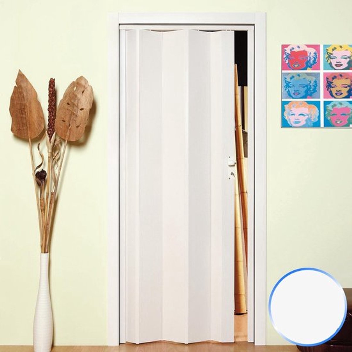 Vouwdeur 83 x 214 cm - PVC - Pastelwit - Waterdicht - Scharnieren met stijve haken - Omkeerbare deur