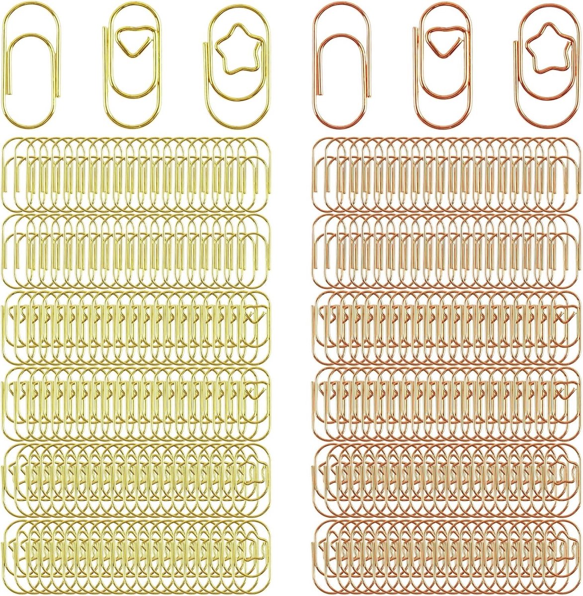 Kleurige Paperclips Set van 300 Stuks, Kleine Metalen Hartvormige Clips voor Thuis, Kantoor en School (Goud, Roségoud)