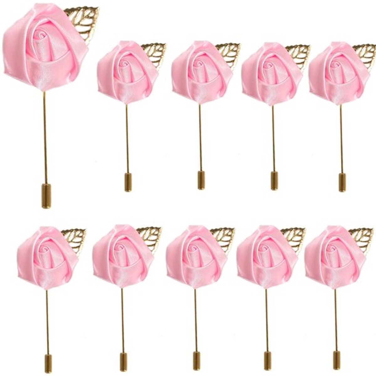 Bloemen Reversspeldjes 10 Stuks - Handgemaakte Boutonnière - Bruidegom/Bruidsmeisje - Eenvoudig te Dragen - Elegante Bladvorm - 9 x 4 cm - Bruiloftskorset
