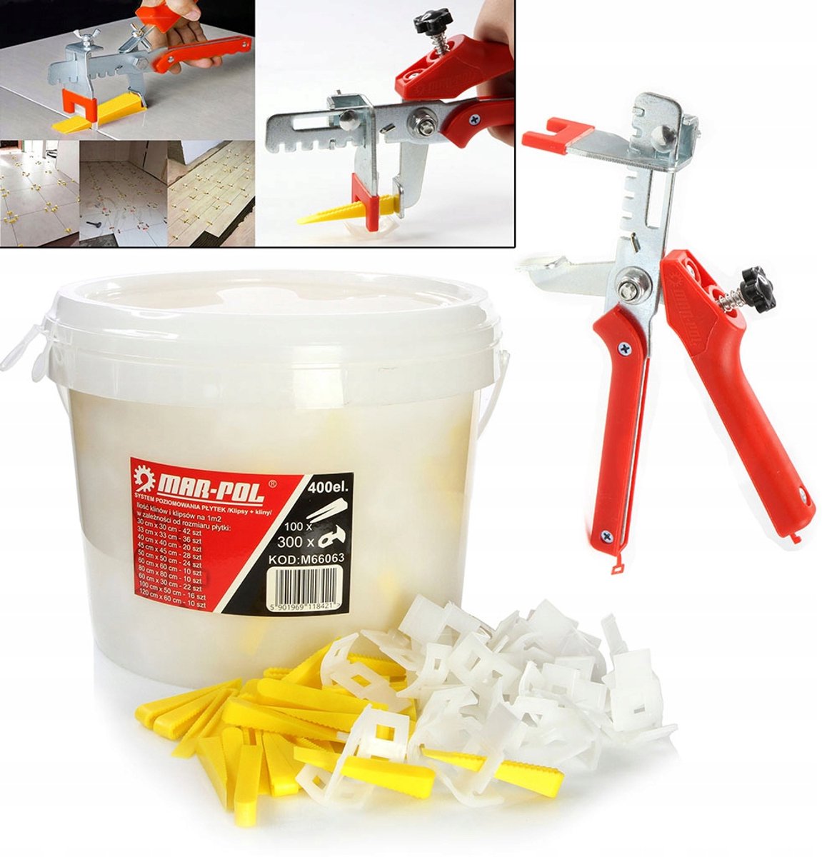 Set Tegel Levelling Systeem: 300 Clips, 100 Wiggen, Tang