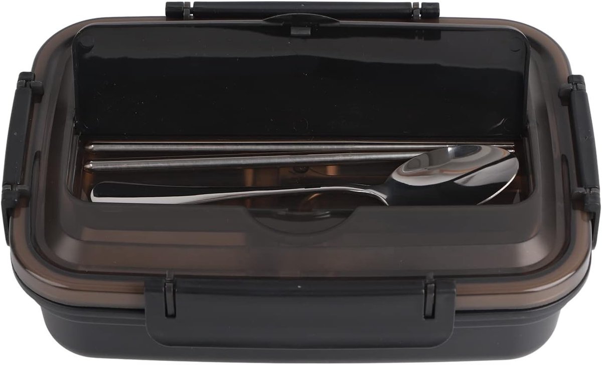 Duurzame RVS Lunchbox met 3 Compartimenten, Lekvrij Voedselcontainer voor Kantoor, School en Kamperen met Lepel en Eetstokjes