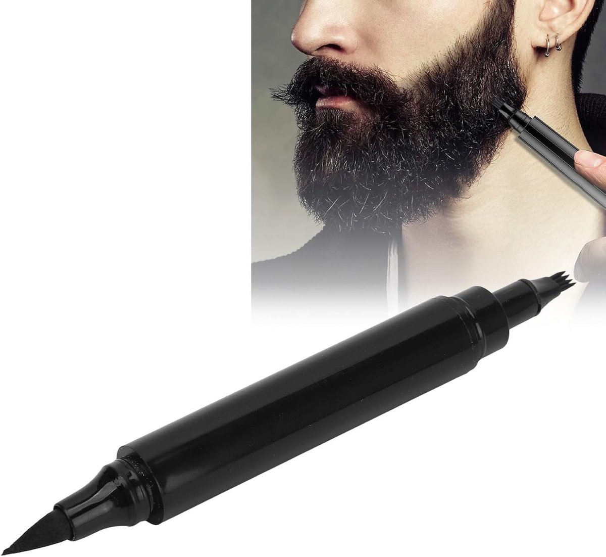 Beard Pencil Filler 2 in 1 voor Mannen - Styling Pen voor Baard en Snor, Waterdicht en Langdurige Dekking in Donkerbruin