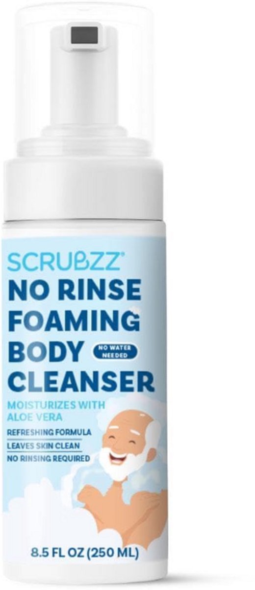 Scrubzz No Rinse Body Wash 250 ml – Spoelvrije Reinigingsschuim – Waterloos Wassen – Voor Volwassenen & Ouderen – Thuis, Ziekenhuis, Camping & Sport