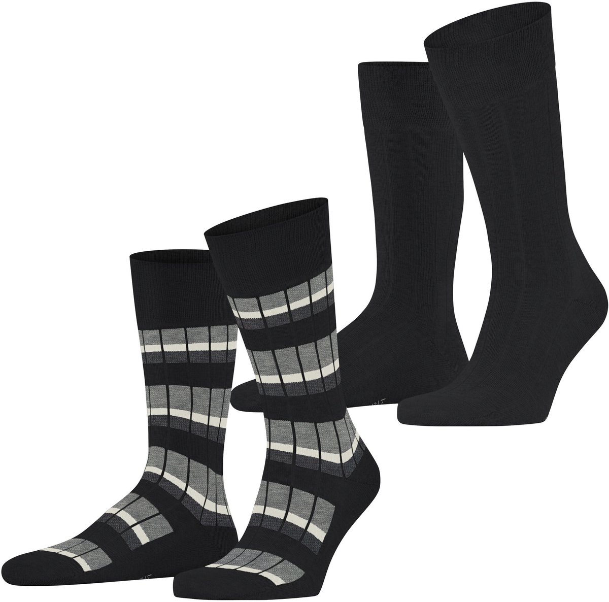 Esprit Urban Rib 2 Pack gedessineerd katoen multipack sokken heren zwart - maat 43-46