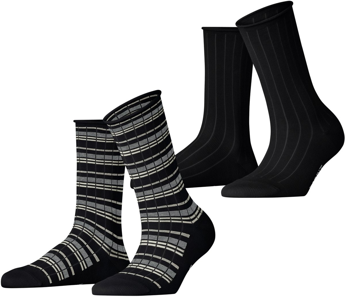 Esprit Metro Lines 2 Pack gedessineerd katoen multipack sokken dames zwart - maat 35-38