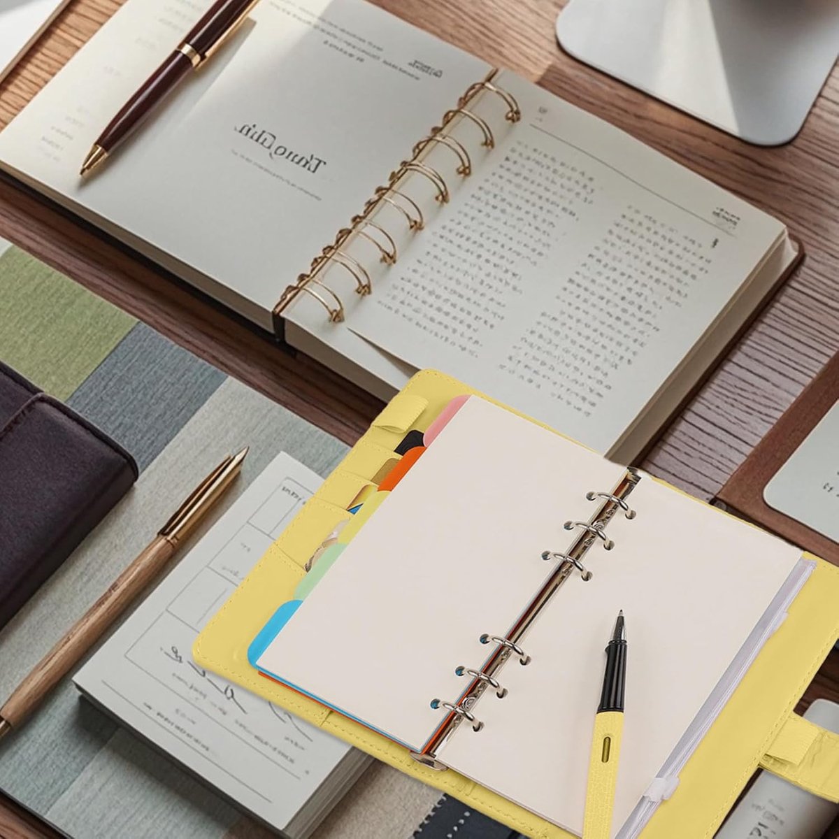6 slot, PU-leer, omslag, navulbaar, budgetmap, A5, voor reizen, werk en organizer, geel