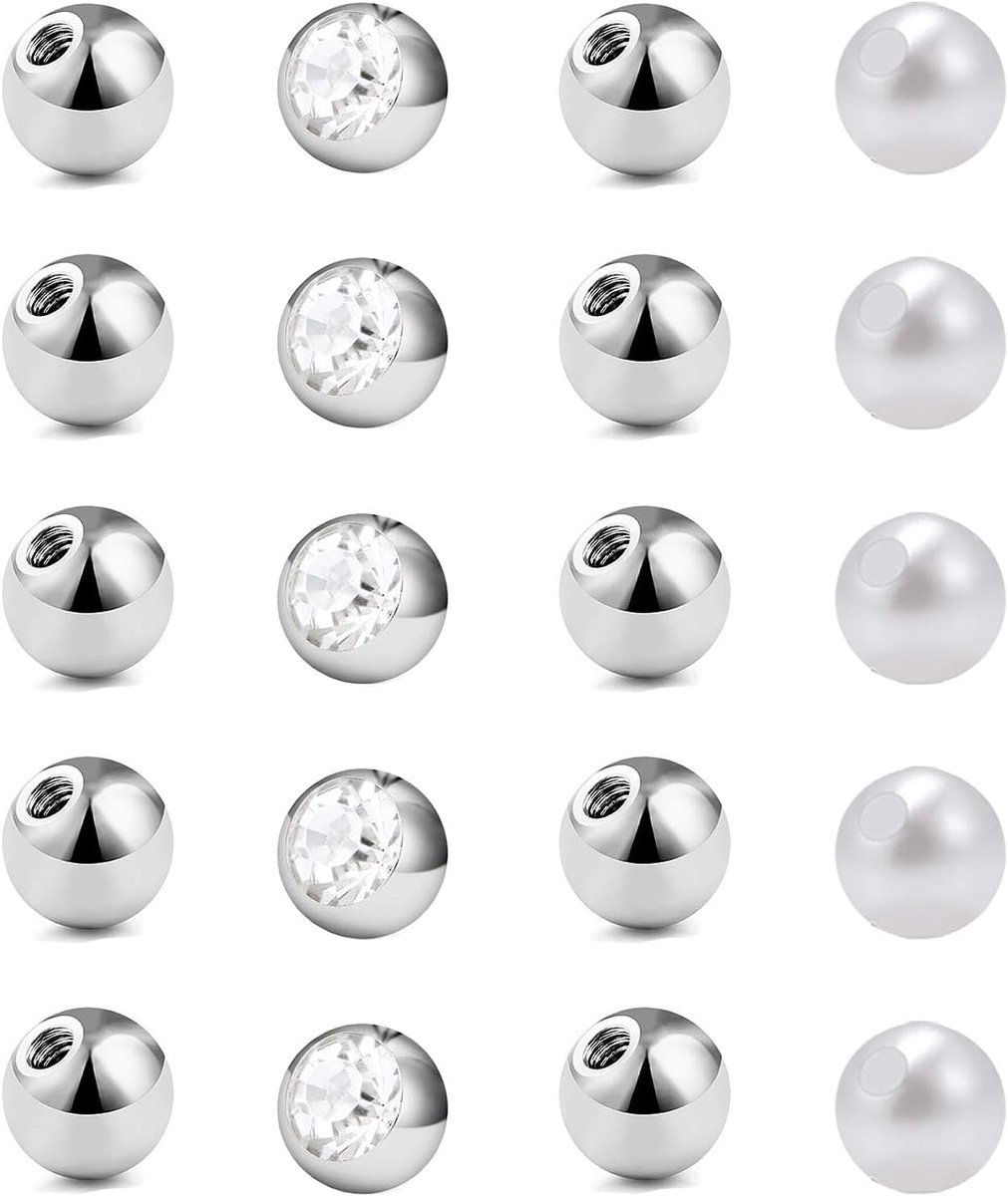 20 piercingbolletjes, 1,2 mm, chirurgisch staal, 3 mm, reservebolletjes voor piercing, lippen, septum, neus, wenkbrauwen