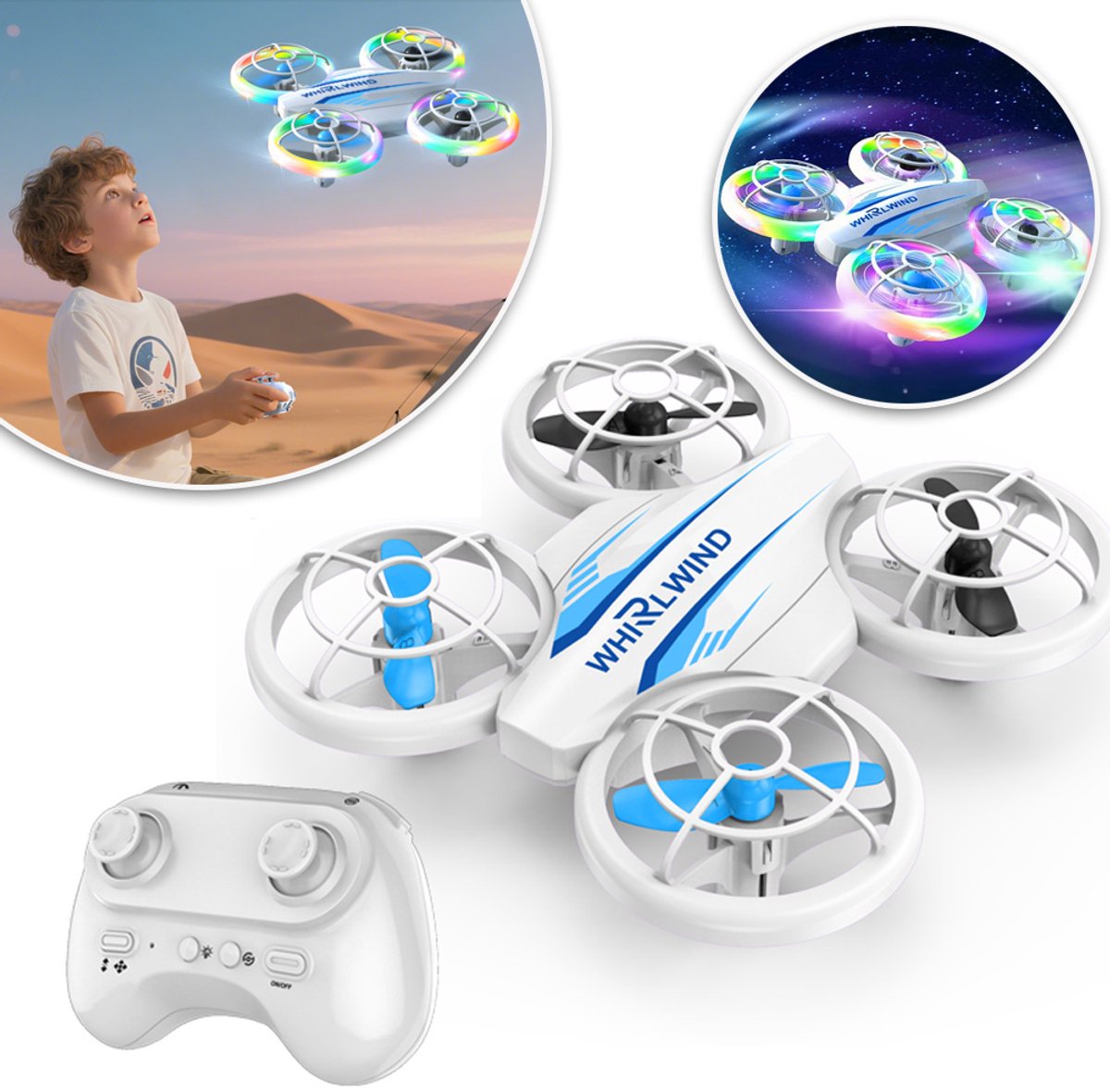 Mini-Drone Met 5 LED-Standen En 3 Accu's – 360° Flip Opstijgen/Landen Met één Druk Op De Knop Duurzaam ABS – Perfect Kerst- En Verjaardagscadeau Voor Jongens En Meisjes