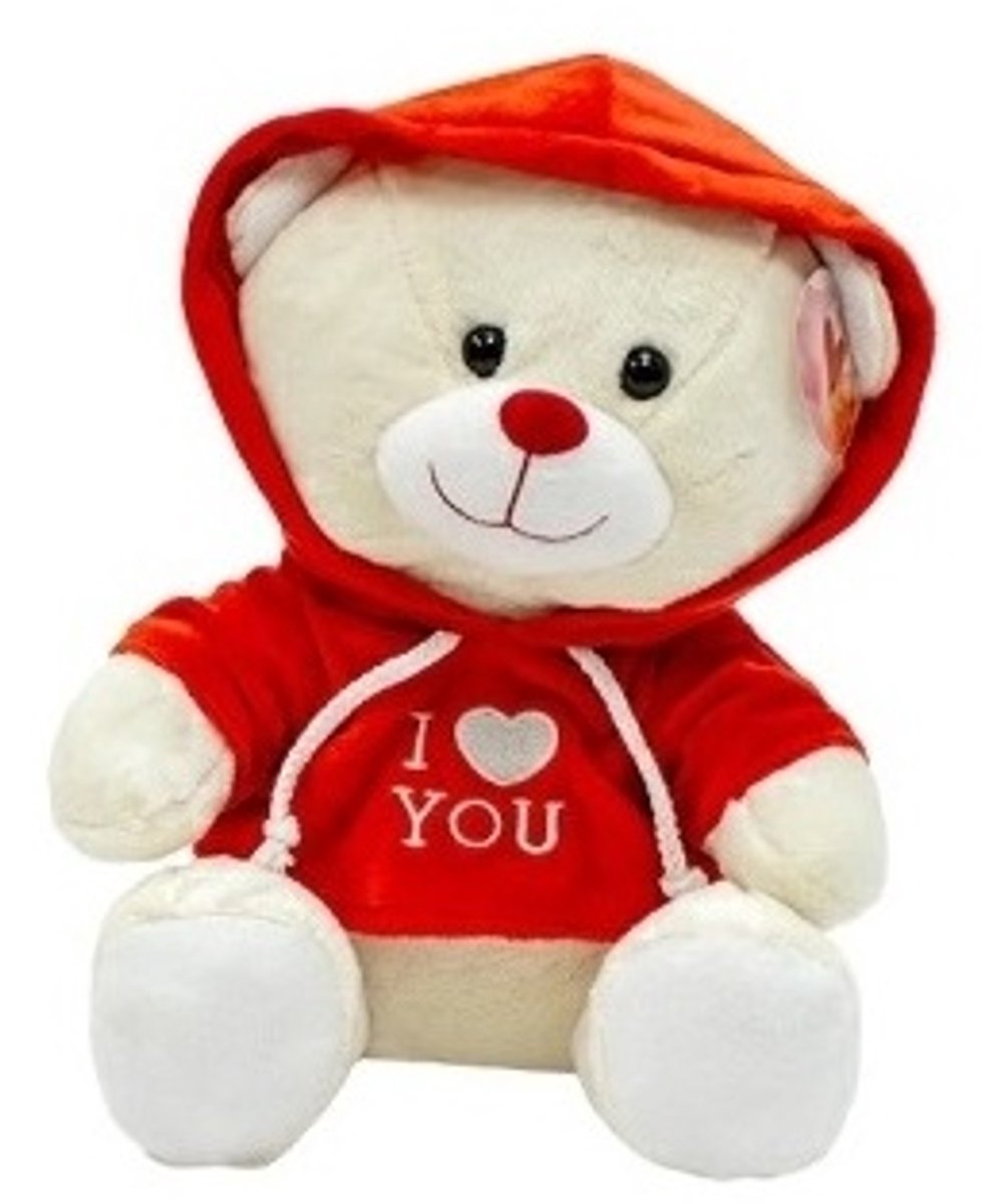 Knuffelbeer - Valentijn - liefde - pluche love knuffel - met hoodie -30 cm - Love - rood