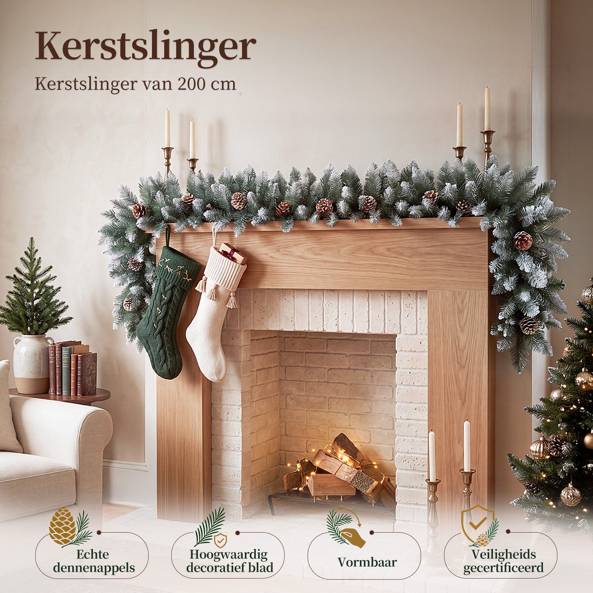 HOKEEPER Kerstguirlande 200 cm met Dennenappels – Witte PVC-naalden – foto 4