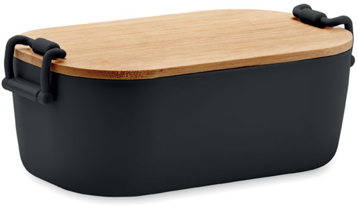 lunchbox met 2-zijdige sluiting en bamboe deksel. Inhoud 700ml Zwart
