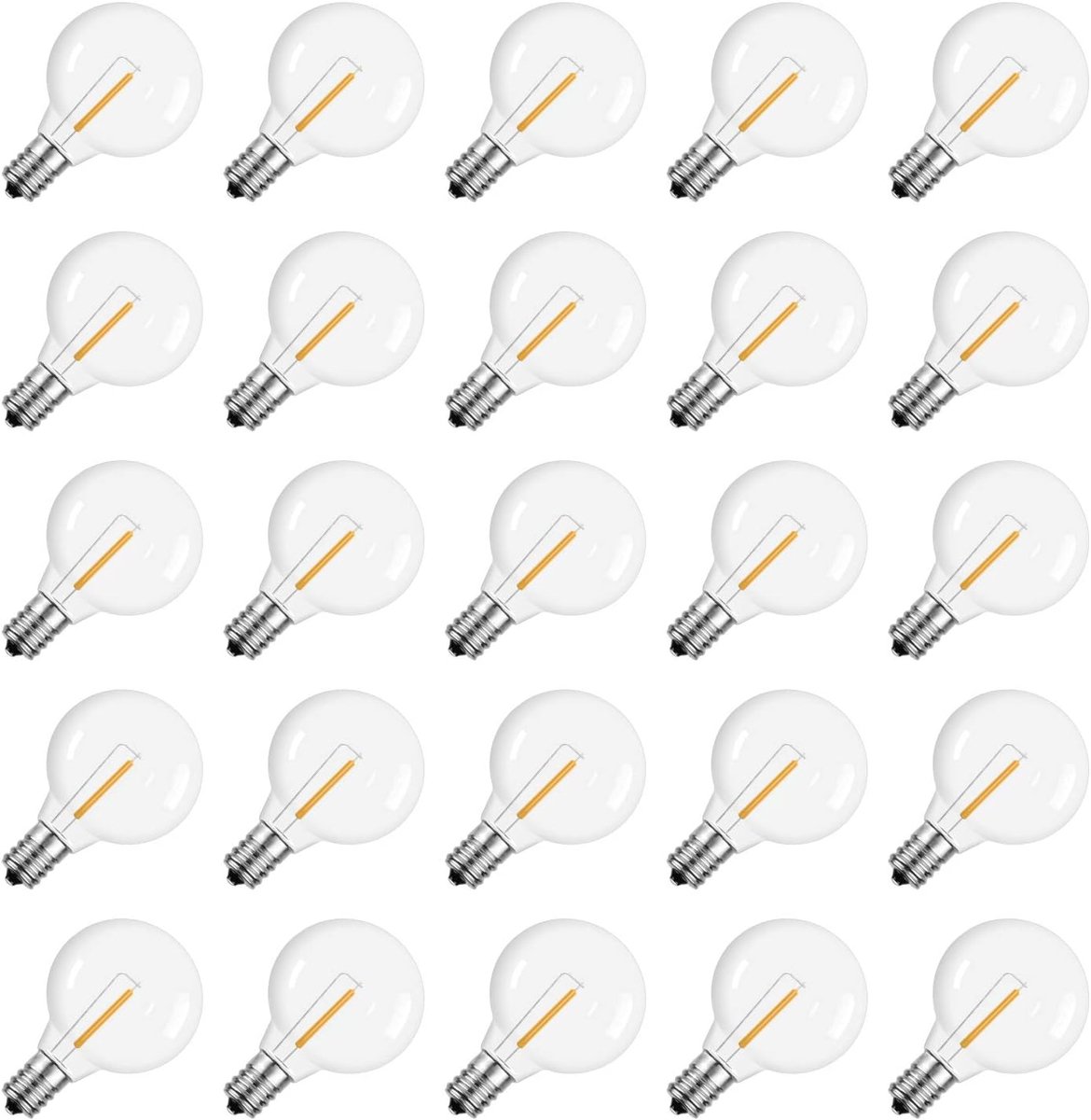 Gloeilamp - G40 LED Vervangingslampen - 6 cm - E12 Schroeffitting - 0,6W - 220-240V - Warm Wit - Voor Buitenslingerlichten - 25 stuks