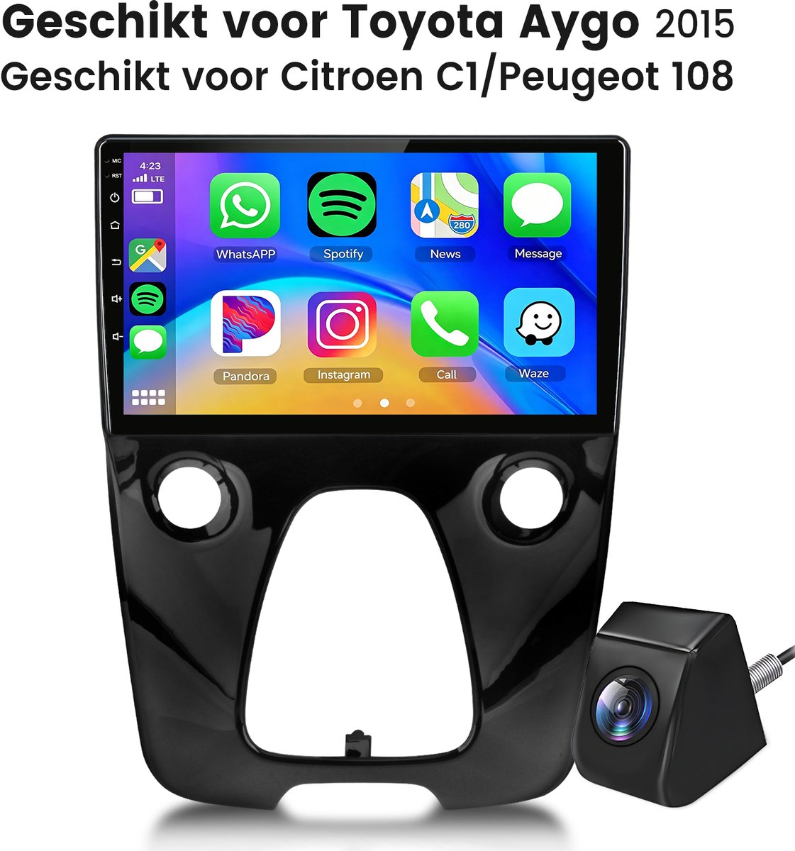 Cestovet Autoradio - Geschikt Voor Toyota Aygo / Citroen C1 / Peugeot 108 - Apple Carplay & Android Auto - Bluetooth & Wifi - LINUX System -achteruitkijkcamera