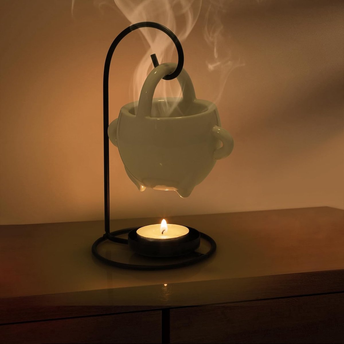 Hangende Wax Melt Brander - Wit - 16,5 x 9 cm - Keramische Theelicht Houder voor Aromatherapie - Voor Thuis en Kantoor