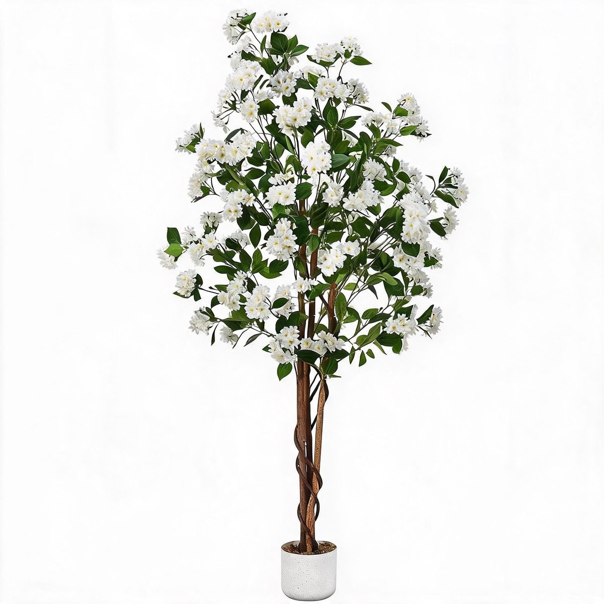 Dank kunst osmanthus boom 180cm witte bloemen driedelige houten stam - luxe onderhoudsvrije sfeerplant voor woning en kantoor