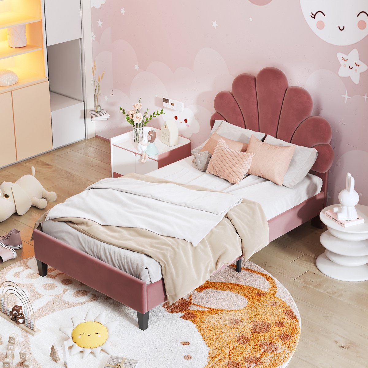 Kinderbed - voor matras 90 x 200 cm - donkerrood - met lattenbodem - afmetingen 100 x 206 x 110,5 cm cm - matras niet inbegrepen - voor de slaapkamer