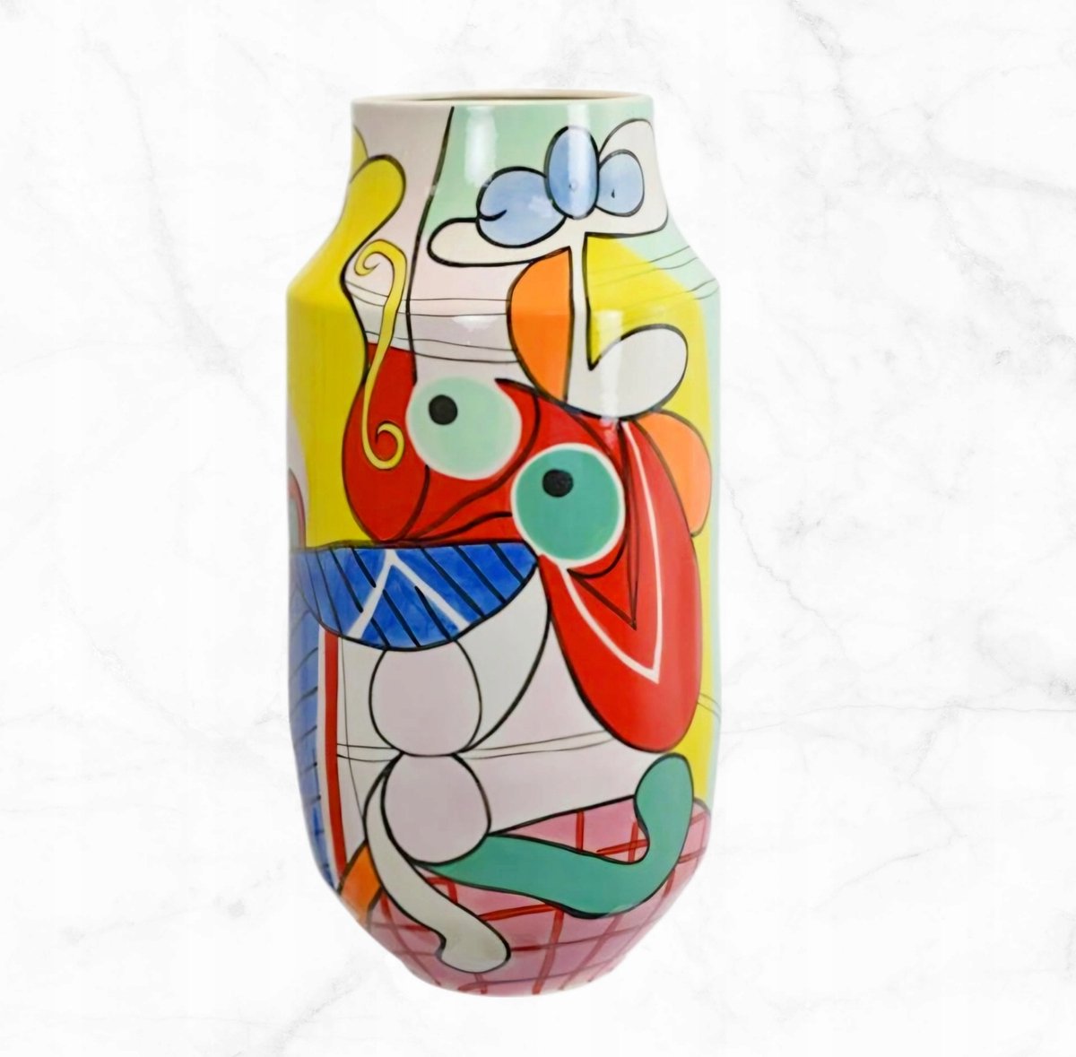 Unieke Picasso Stijl Porseleinen Vaas - Handgeschilderd Decoratief Object
