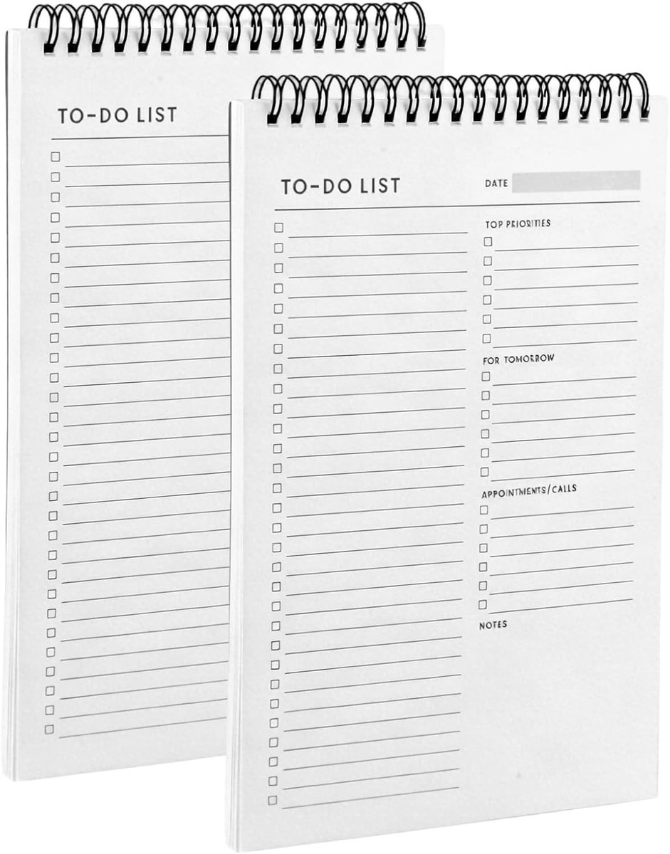 Set Van 2 Dagelijkse Plannerblokken - Wit - 25 x 17 cm - Spiraalgebonden Takenplanner Met Scheurbare Pagina's - Voor Werk, School En Kantoor