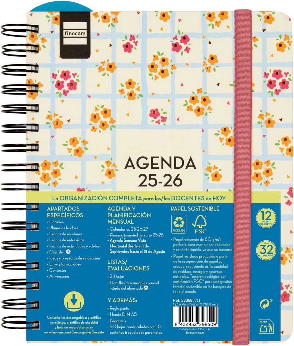 Lerarenagenda - Bloemen - 12 maanden (sep 2025 - aug 2026) - Weekoverzicht in Landschapsformaat - Voor Leraren