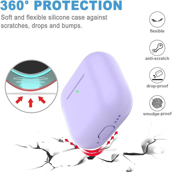 Hoes voor Airpods 4, dun beschermend Silicone Case voor AirPods 4th 2024 (USB-C) Skin Front LED zichtbaar siliconen hoesje, Lavendel — afbeelding 5